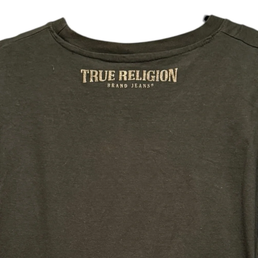 True Religion Mens Horseshoe Logo Short Sleeve Tee Olive Green T-Shirt sz Large